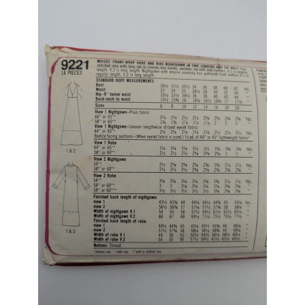 Vtg 1979 Simplicity 9221 Sewing Pattern Misses Wrap Robe Nightgowns Size 10 Cut‎
